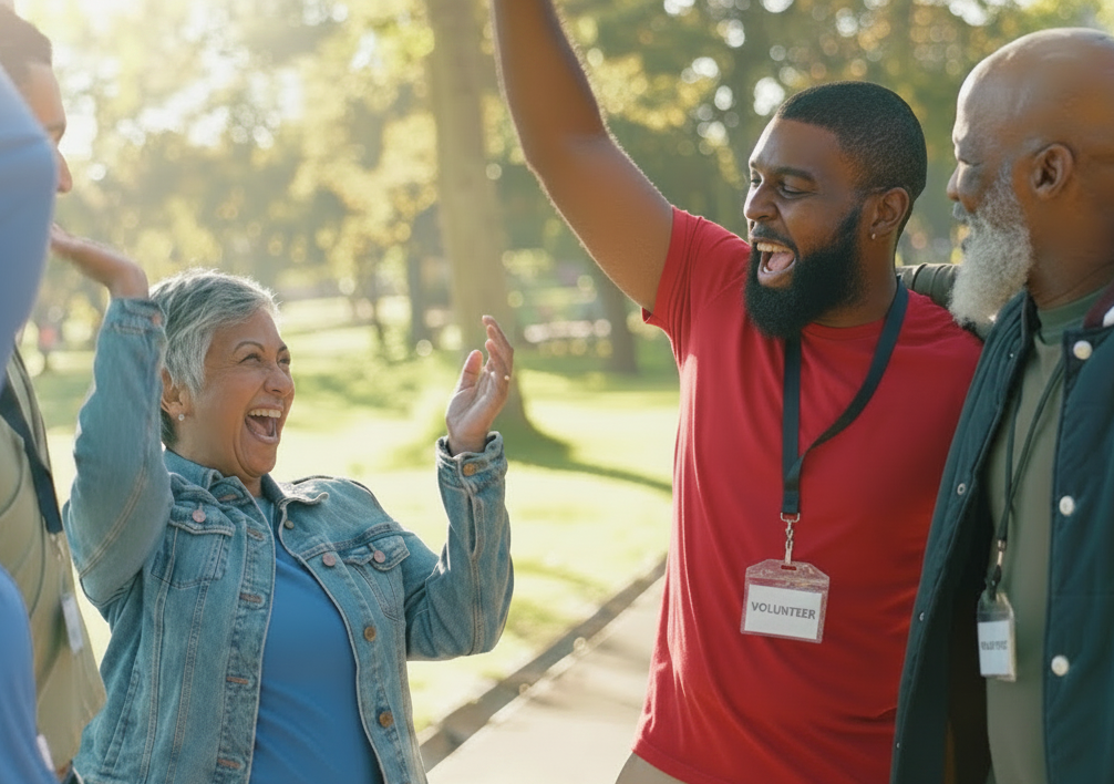 Volunteers celebrate